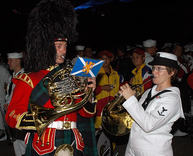 Musician from the Band of the Royal Regiment of Scotland in Full Dress uniform in Kuala Lumpur