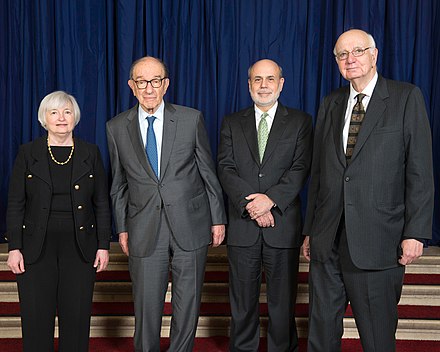 From left to right: Janet Yellen, Alan Greenspan, Ben Bernanke, and Paul Volcker, May 1, 2014.