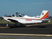 A BFTS Pacific Aerospace CT-4B Airtrainer at the 2008 Defence Force Air Show RAAF Base Amberley. VH-YCR Pacific Aerospace CT-4B Airtrainer BAE Systems Australia (9697763338).jpg