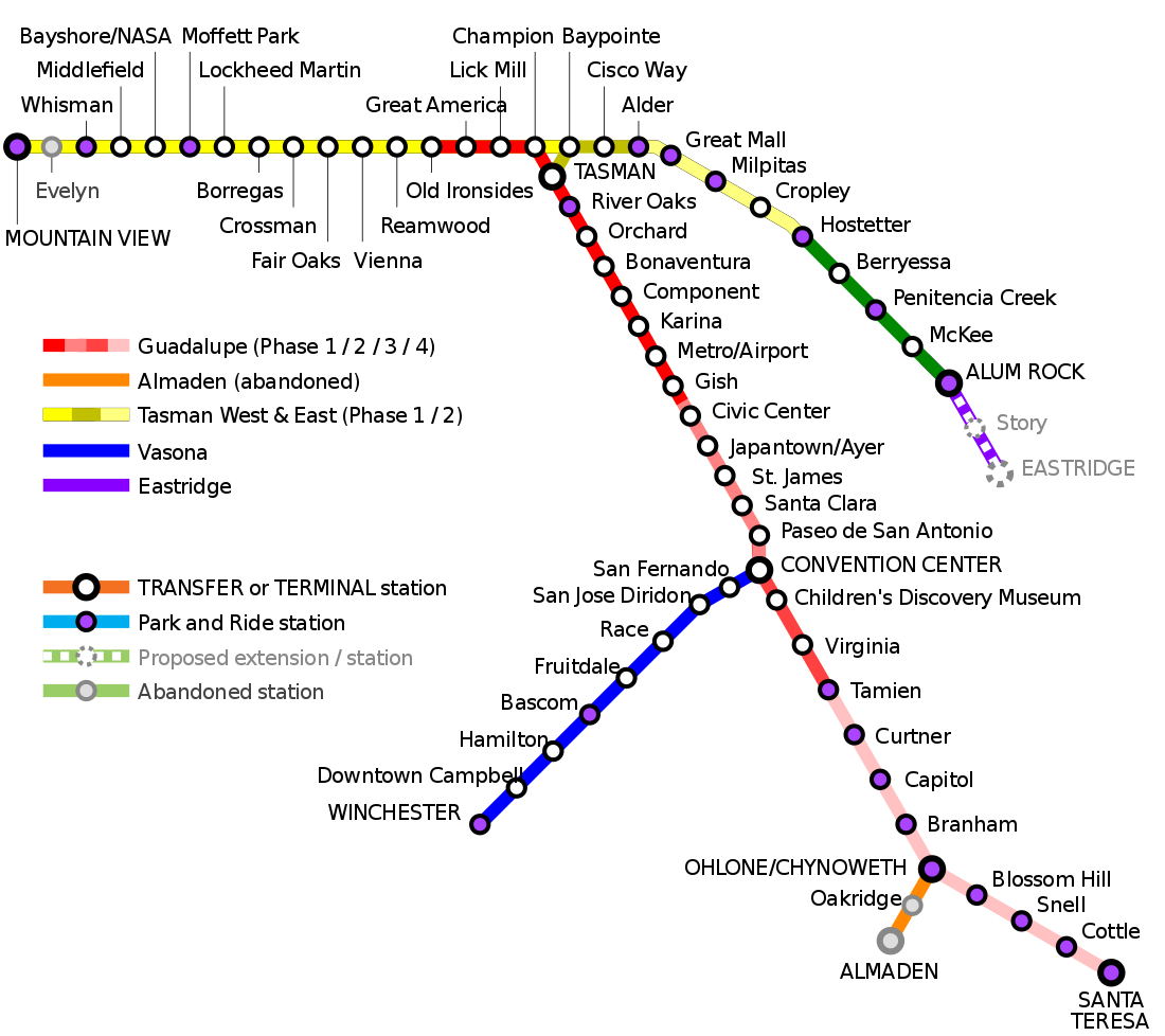 VTA Light Rail corridor history
