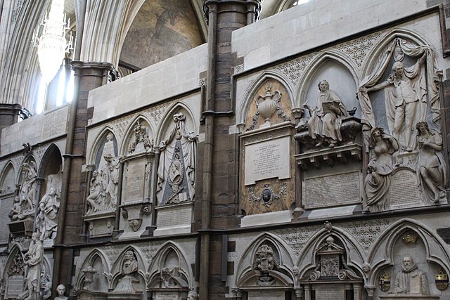 The west wall of Poets' Corner