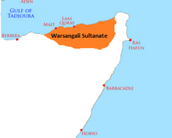 大约1857年瓦桑加利苏丹国的位置和疆域。