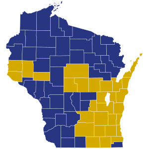Résultats des élections primaires présidentielles républicaines du Wisconsin par comté, 2016.svg