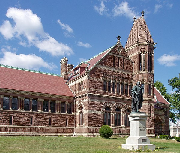 Statue of Benjamin Thompson (Count Rumford) outside the library of his hometown, Woburn, Massachusetts (A copy of the original in Munich)