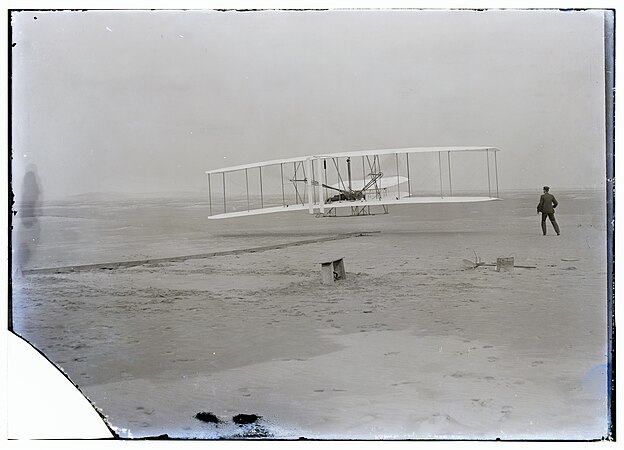 First successful flight of the Wright Flyer, by the Wright brothers – US Library of Congress via Wikimedia Commons