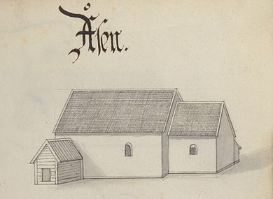 Kyrkan på teckning omkring 1670. [3]