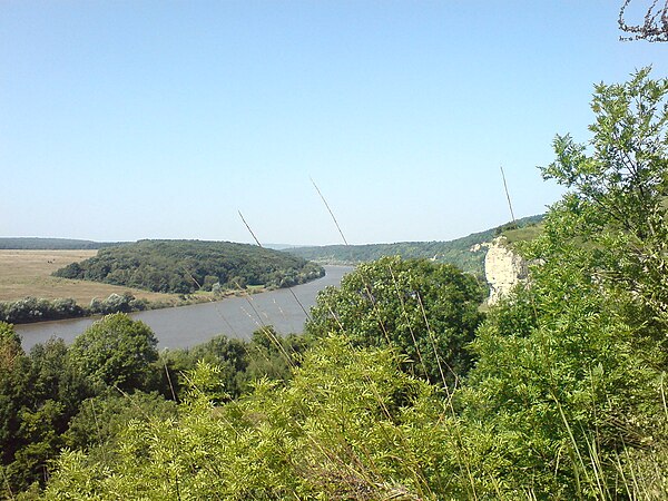 River Dniester at Dzvenyhorod (Chortkiv Raion, Ternopil Oblast, Ukraine)