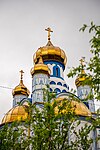 Närmare bild på kupolerna, som har ortodoxa kors på.