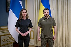 Rencontre entre le Président ukrainien Volodymyr Zelensky et la Première ministre finlandaise Sanna Marin en mai 2022.