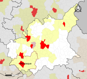 Locatie van het attractiegebied van Manosque in het departement Alpes-de-Haute-Provence.