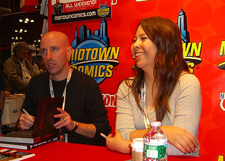 Vaughan and Staples signing copies of the book for fans at the Midtown Comics booth at the 2012 New York Comic Con