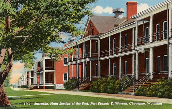 A postcard showing the exterior barracks, circa 1941
