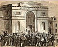 Image 32A woodcut illustration of the crowd at the first Republican National Convention in 1856 at Musical Fund Hall at 808 Locust Street in Philadelphia (from History of Pennsylvania)