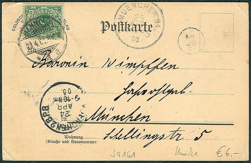 File:1900-04-05 AK Hannover, Eröffnungs-Flach-Rennen, Adressseite Baronin Wimpffen, Schellingstraße 5, München.jpg