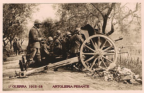 Artillers italians en acció amb un canó 75/27 Mod. 1911