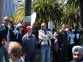 Spectators gathered along the southbound lanes