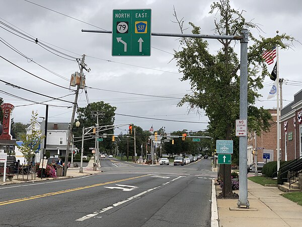 Route 79 northbound at the split with CR 537 eastbound in Freehold