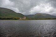 Kilchurn Castle in Scotland, as viewed from a near layby.