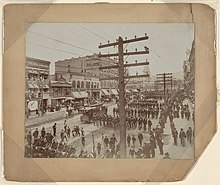 The 24th Infantry consisted of both White and African American men, left Salt Lake City for Chattanooga, TN. 24th Infantry Leaving Salt Lake City, Utah for Chattanooga, Tennessee, April 24th, 1898 LCCN98501484.jpg