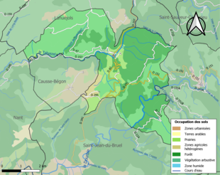 Barevná mapa znázorňující využití půdy.