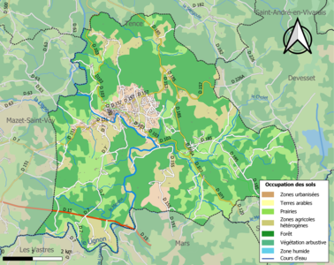 Carte en couleurs des infrastructures et de l'occupation des sols de la commune.
