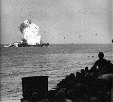 SS Hobbs Victory on fire on April 6, 1945 off Kerama Islands, Okinawa 4 6 1945 sinking of hobbs.jpg