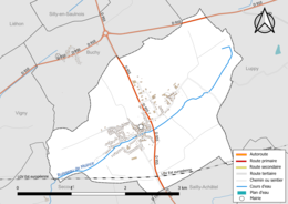 Carte en couleur présentant le réseau hydrographique de la commune