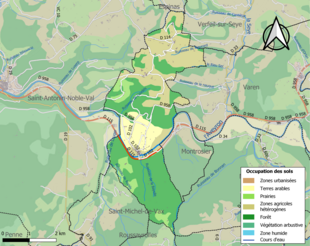 Barevná mapa znázorňující využití půdy.