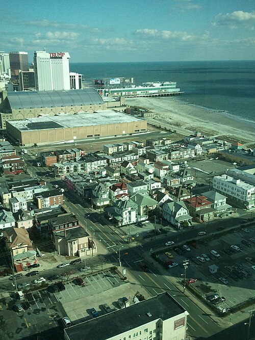 View of Atlantic City Boardwalk Hall and ocean, 2011