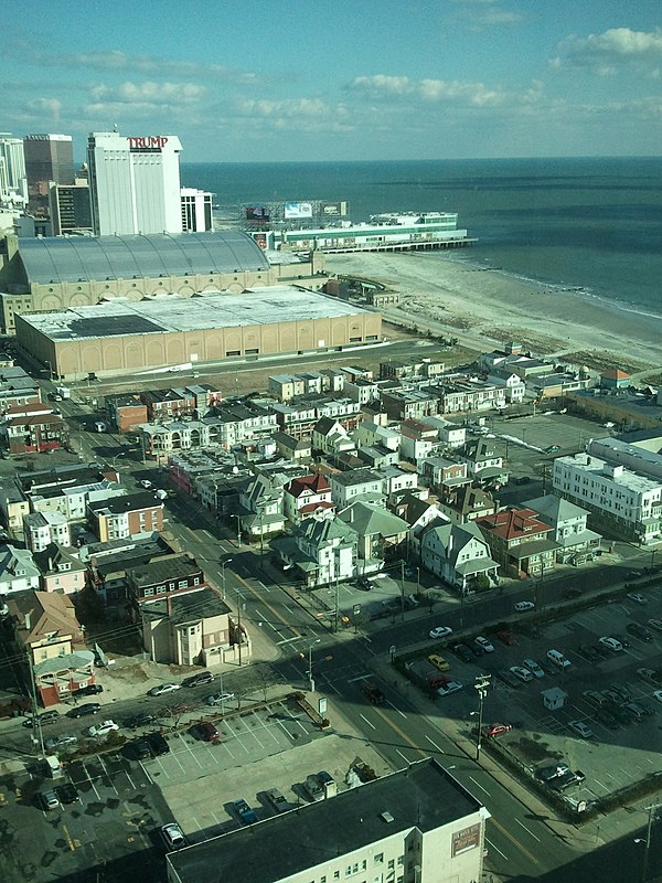 View of Atlantic City Boardwalk Hall and ocean, 2011