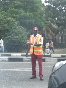 LASTMA official controlling traffic A Lastma Official in Lagos, Nigeria.jpg