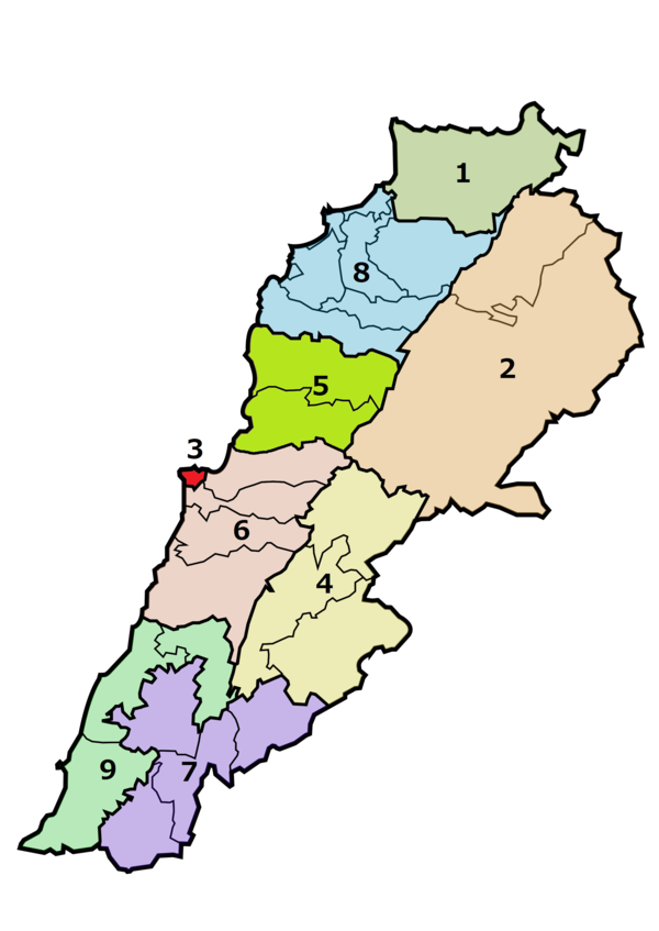 Administrative divisions of Lebanon 2017-08 (Numbered).png