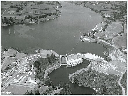 Karapiro Dam and Lake Karapiro in February 1969.