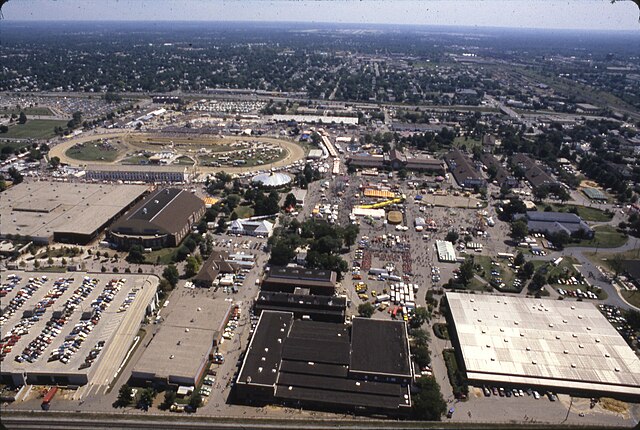 Aerial view of the fair and fairgrounds, c. 1980