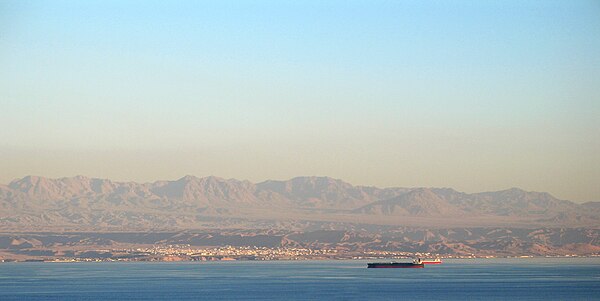 The Midian Mountains near Haql on the coast of the Gulf of Aqaba, which separates Midian in the northern part of the Arabian Peninsula and Ash-Shaam f