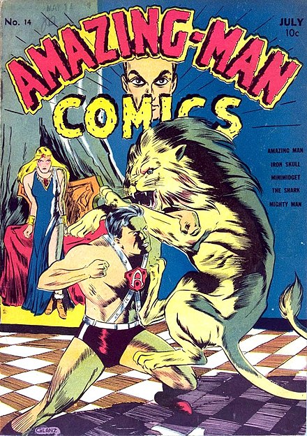 Cover of Amazing-Man Comics #14 (July 1940), art by Lew Glanzman.