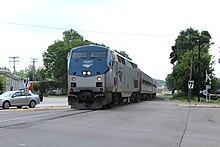 The Wolverine passes through Ypsilanti on the old Michigan Central main line, now owned by the Michigan DOT. Amtrak 126, Wolverine Service Heading West, Depot Town, Ypsilanti, Michigan.JPG