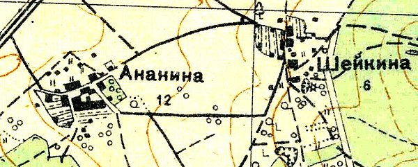 Plano del pueblo de Ananyino.  1930