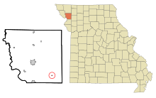 Andrew County Missourissa Sisällytetyt ja rekisteröimättömät alueet Cosby Highlighted.svg