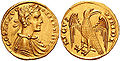 Deutsch: Friedrich II. auf einer sizilianischen Goldmünze (Augustale), nach 1231