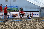 Deutsch: Beachhandball Europameisterschaften 2019 (Beach handball Euro); Tag 1: 2. Juli 2019 – Männer, Vorrunde Gruppe D, Frankreich-Montenegro 2:0 (19:7, 18:9) English: Beach handball Euro; Day 1: 2 July 2019 – Men Preliminary Round Group D – France-Montenegro 2:0 (19:7, 18:9)