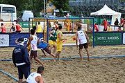 Deutsch: Beachhandball Europameisterschaften 2019 (Beach handball Euro); Tag 1: 2. Juli 2019 – Männer, Vorrunde Gruppe C, Italien-Nordmazedonien 2:1 (12:18, 22:13, 7:6) English: Beach handball Euro; Day 1: 2 July 2019 – Men Preliminary Round Group C – Italy-North Mecedonia 2:1 (12:18, 22:13, 7:6)