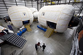 A full-scale mockup of Bigelow Aerospace's Space Station Alpha inside their facility in Nevada. Bigelow Aerospace facilities.jpg
