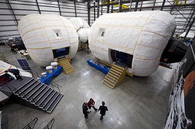 A full-scale mockup of Bigelow Aerospace's Space Station Alpha inside their facility in Nevada.