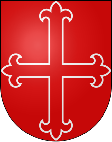 1212 AD Shield of the House of Medrano in Navarre "Gules field, Calatrava cross fleurdelisé and voided argent."[1]