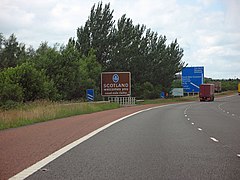 Image 32A sign marking entry to Scotland located on the M6 motorway crossing the border of Cumbria. (from North West England)