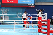 Deutsch: Boxen bei den Olympischen Jugendspielen 2018 Tag 12, 18. Oktober 2018 - Kampf um die Bronzemedaille im Fliegengewicht Mädchen – Heaven Destiny Garcia (USA, blau) schlägt Goryanana Stoeva (Bulgarien, rot) 5-0; Ringrichter ist Ishanguly Meretnyyazov (Turkmenistan). English: Boxing at the 2018 Summer Youth Olympics on 18 October 2018 – Girl's flyweight Bronze Medal Bout - Heaven Destiny Garcia (USA, blue) beats Goryanana Stoeva (Bulgaria, red) 5-0; Referee is Ishanguly Meretnyyazov (Turkmenistan). Español: Boxeo en los Juegos Olímpicos Juveniles de Verano de 2018 en 18 de octubre de 2018 - Combate a medalla de bronce de peso mosca para mujeres: Heaven Destiny Garcia (Estados Unidos, azul) le gana a Goryanana Stoeva (Bulgaria, roja) 5-0; El árbitro es Ishanguly Meretnyyazov (Turkmenistán).