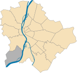Mapa da Hungria, posição do Budafok-Tétény Promontor-Großteting XXII.  Distrito de Budapeste em destaque