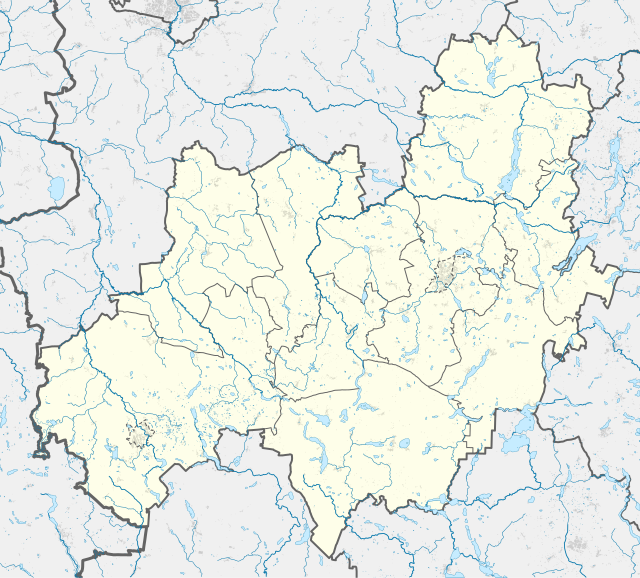 Mapa konturowa powiatu bytowskiego, blisko centrum na prawo znajduje się punkt z opisem „Cerkiew Świętego Jerzego”