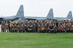 Ohio Wing Civil Air Patrol members during an encampment at Youngstown Air Reserve Station in Ohio. CAP encampment at Youngstown Air Reserve Station in Ohio.jpg